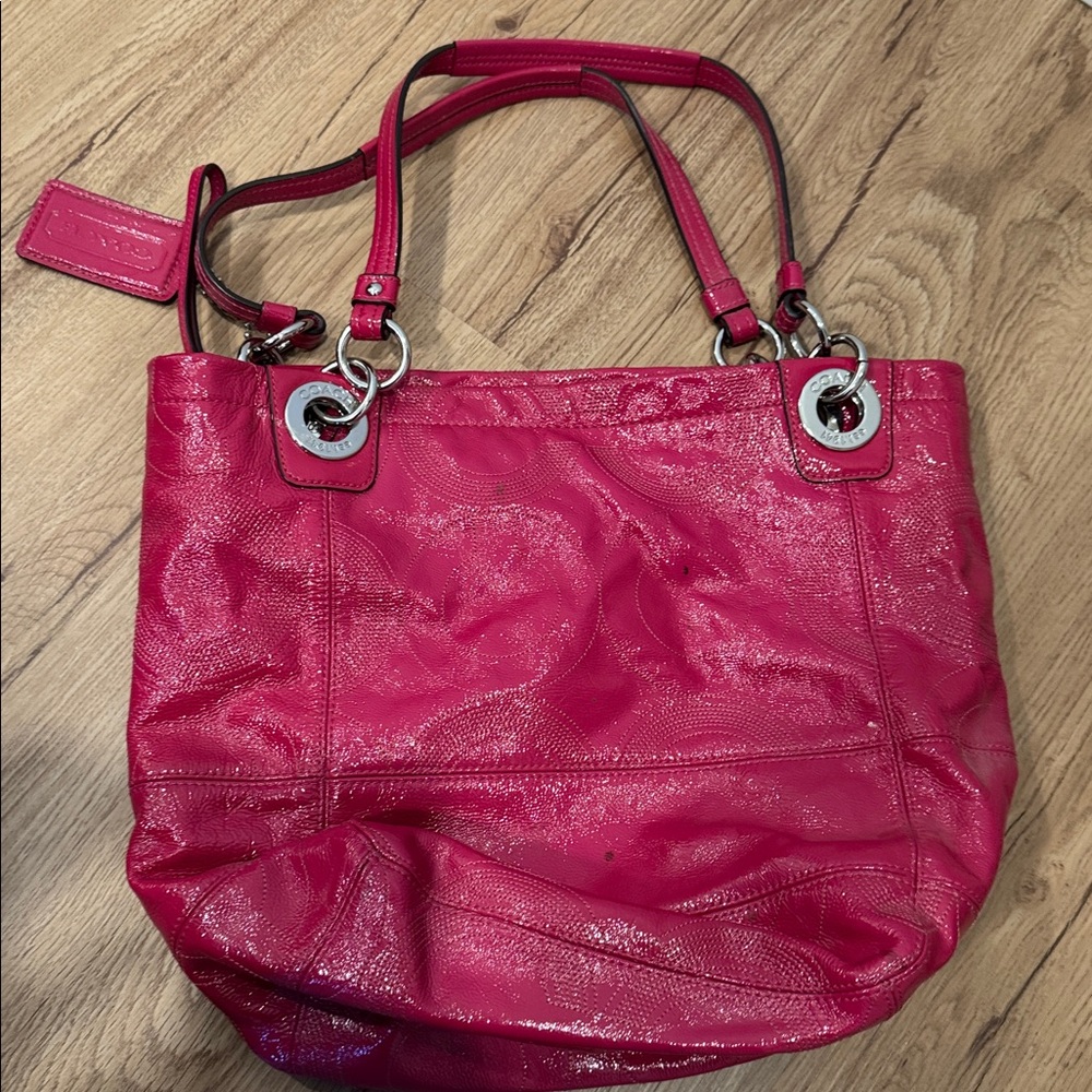 Coach Fuchsia patent Leather Tote - Picture 2 of 6